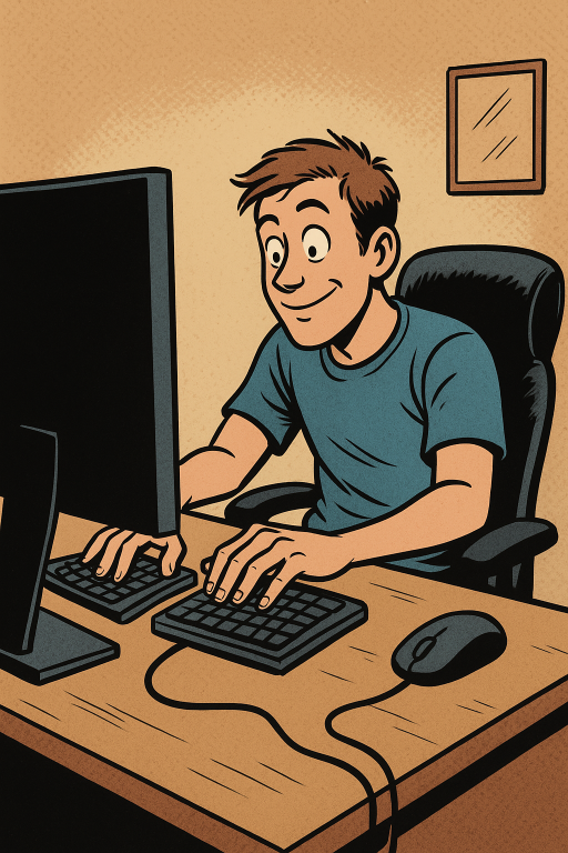 Guy typing on split keyboard