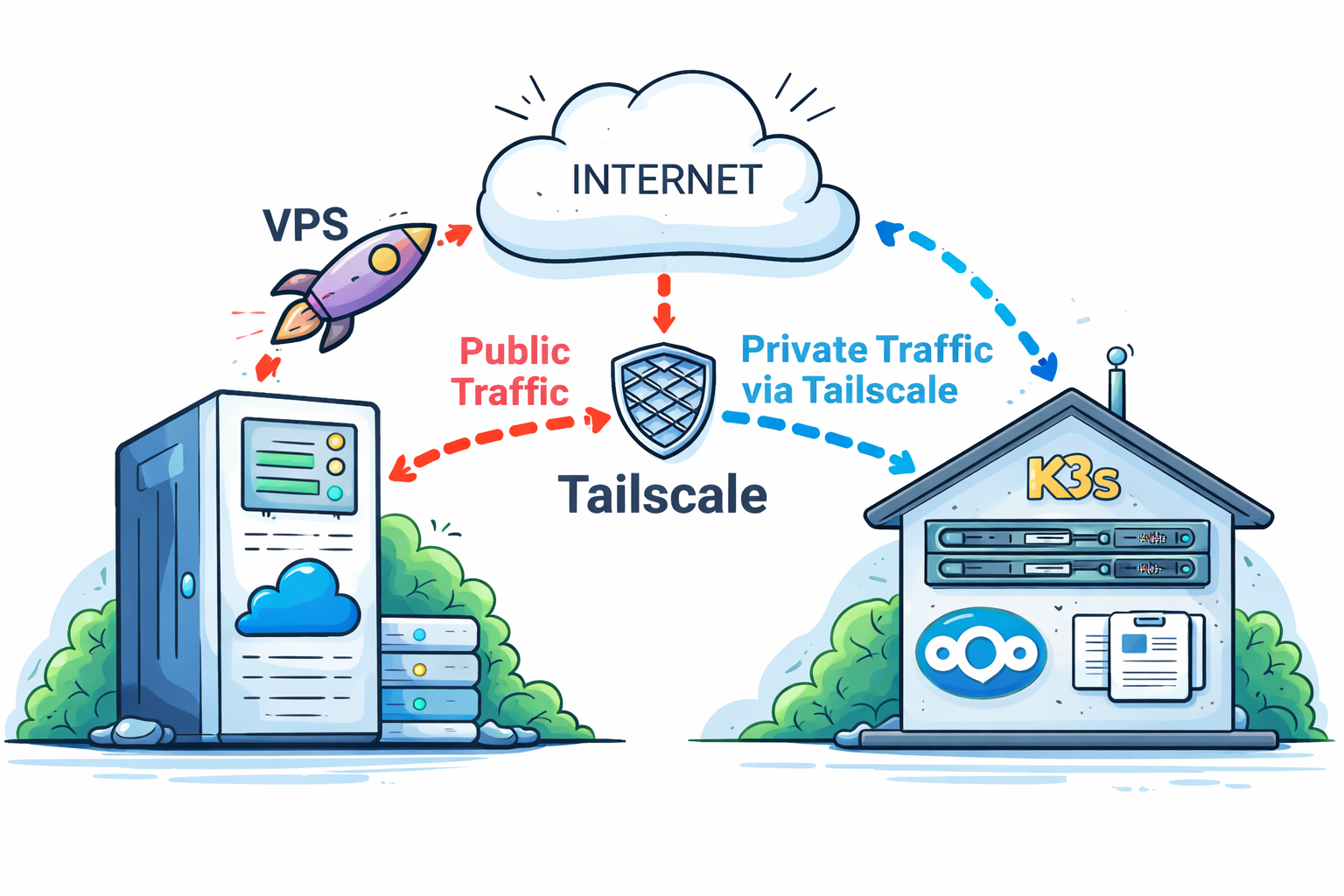 Traffic flow from VPS to Tailscale-protected K3s cluster
